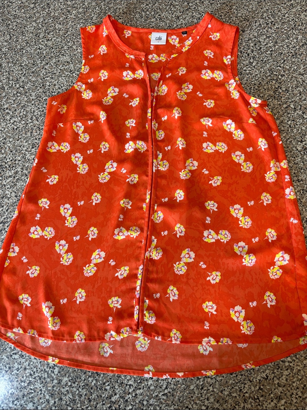CAbi Bright Coral Floral Sleeveless Shell